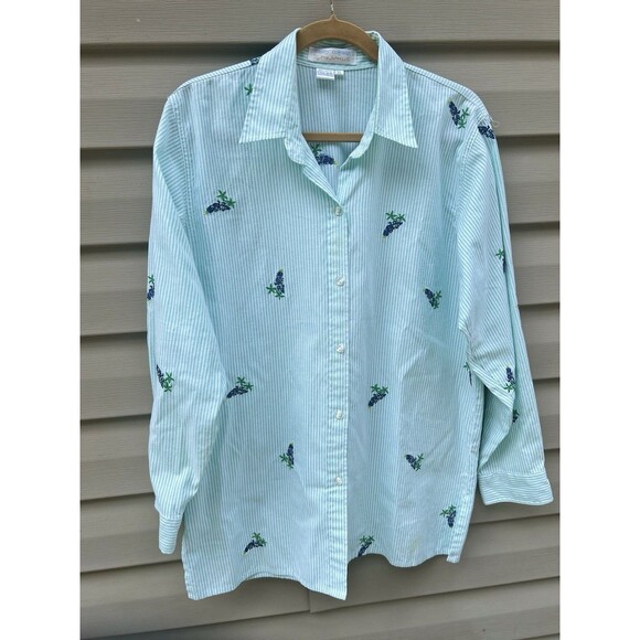 VTG Casey Coleman Blouse Women's XL Striped Floral Embroidery Cottage Grannycore - Picture 1 of 7